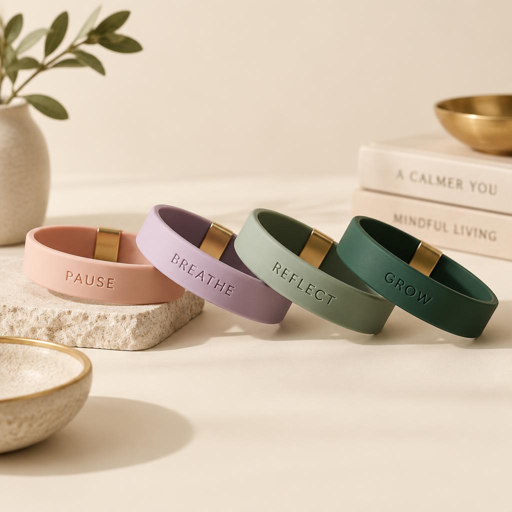 Mindfulness wristbands in blush, lavender, sage and forest green